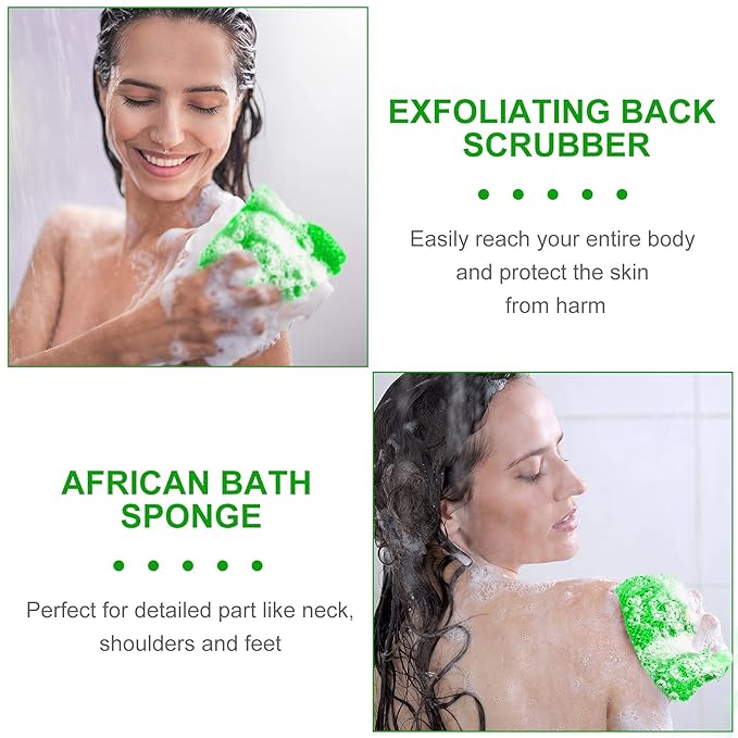 Geiserailie African Net Sponge Long Bathing Net Shower Body Scrubber Back Scrubber Skin Smoother Bathing Sponge for Daily Use or Stocking Stuffer(Green)