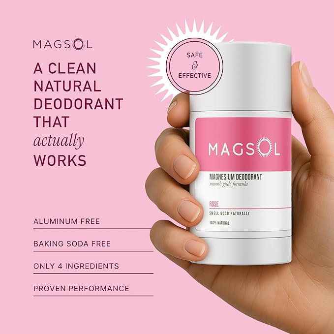 MAGSOL Magnesium Deodorant for Women, Aluminum Free, Baking Soda Free, Natural Deodorant for Sensitive Skin, Long Lasting Odor Protection with Sweet Almond Oil, Rose 2.6 oz