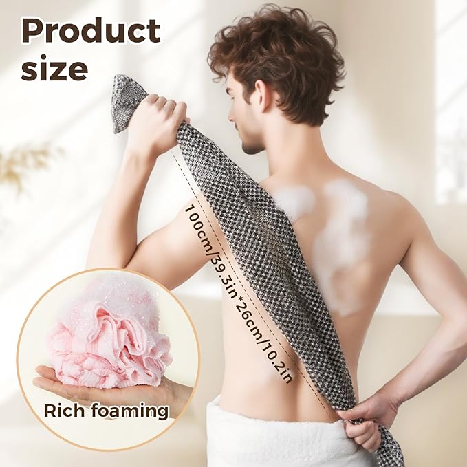 Exfoliating Shower Towel, 2026 New Scrub Wash Back Bath Cloth for Body & Face, Reusable Exfoliating Back Scrubber for Women Men, Quick-Drying Durable Bath Cloth for Smooth Skin (3PCS-B)