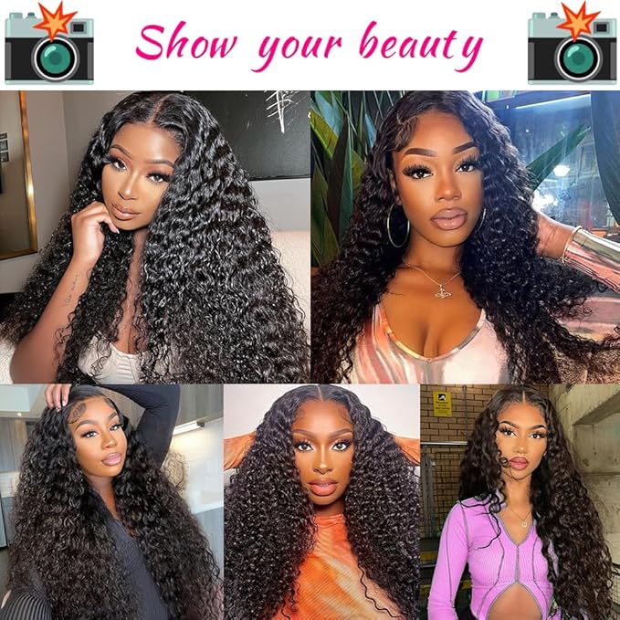 26 Inch Deep Wave Lace Front Wigs Human Hair 200 Density 13x6 HD Transparent Water Wave Lace Front Wigs Human Hair Pre Plucked Deep Wave Wig Glueless Curly Wig for Women