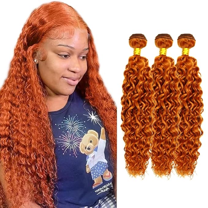 18 20 22 Inch Ginger Bundles Human Hair #350 Orange Water Wave 3 Bundle Unprocessed Brazilian virgin hair Weave Extensions Double Weft 50 Grams/Bundle Colored Ginger Bundles for Woman