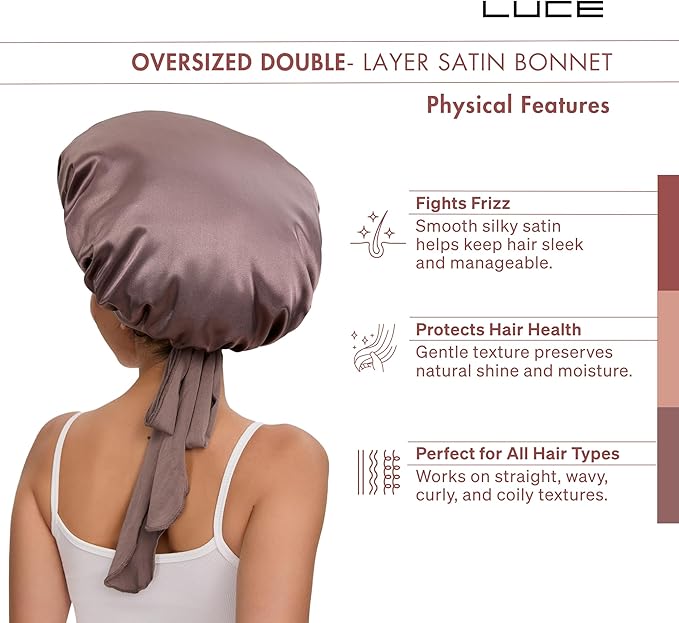 LUCE Satin Bonnet for Sleeping – Adjustable Double Layer Hair Cap for Women, Prevents Frizz & Breakage, Comfortable Night Cap