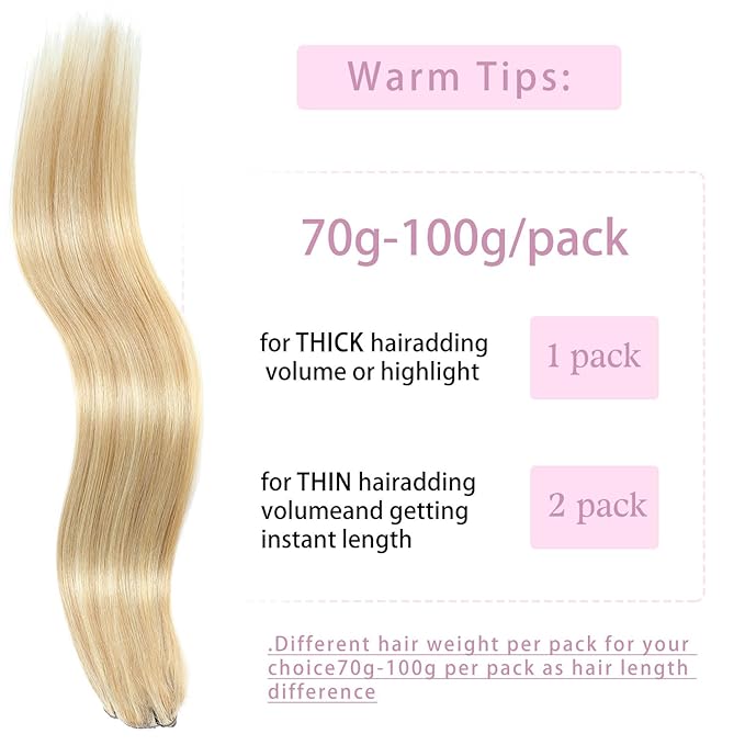 Clip in Hair Extensions Real Human Hair Dirty Blonde to Bleach Blonde 16 inch 7pcs 70g/Pack, Human Hair Clip in Extensions, Salon-Grade Quality, Easy Comfort Wear for Women (#P18/613, 16 inch)