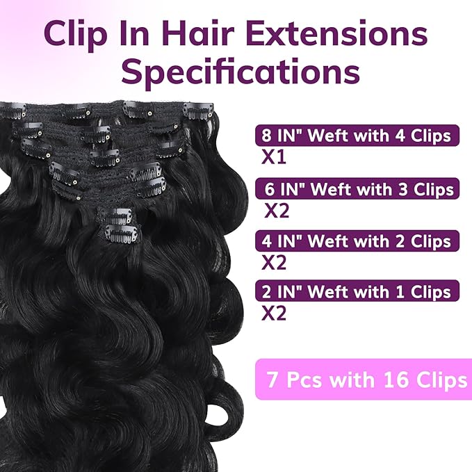 IDN BEAUTY Clip In Hair Extensions Real Human Hair, Body Wave 20 Inch 120g 7pcs Natural Black Remy Virgin Human Hair Clip Ins Real Human Hair Black Women Body Wave Clip Ins Human Hair Thick