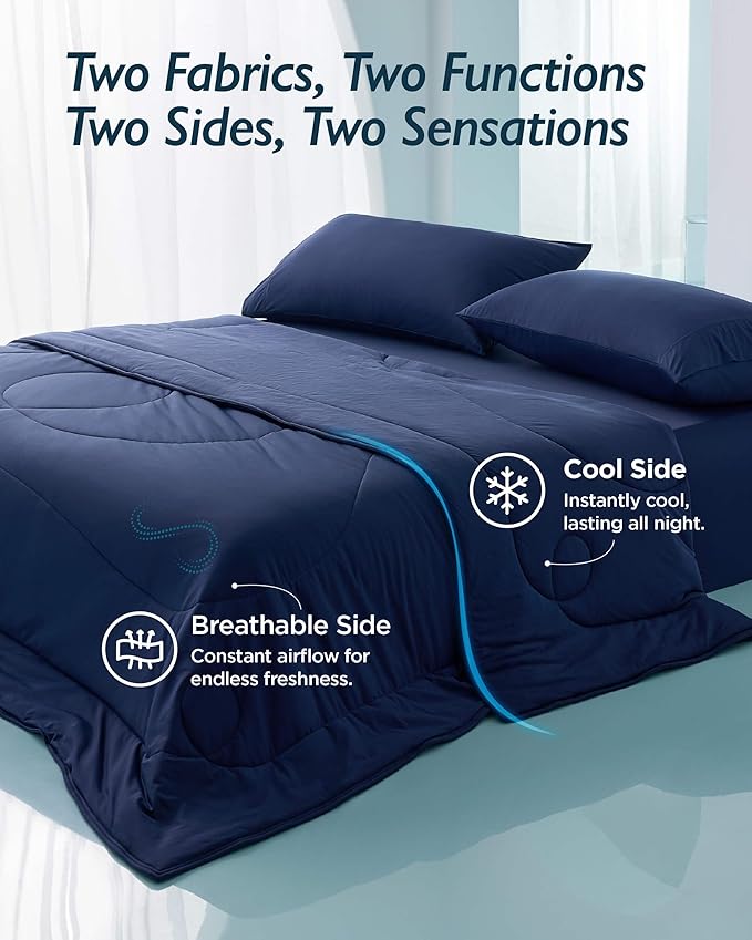 Breescape Cooling Comforter Queen Size - BlendTek™ Q-Max>0.46 Tech, Breathable Blanket for Hot Sleepers & Night Sweats Relief, Premium Lightweight Summer Bedding, 96x96 Inches, Twilight Blue