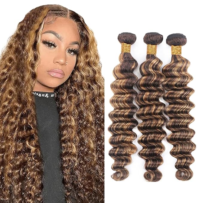 22 24 26 Inch P427 Bundles Human Hair Honey Blonde Deep Wave Bundle P4/27 Loose Wave Bundle Human Hair Brazilian Unprocessed Virgin Hair 3 Bundles