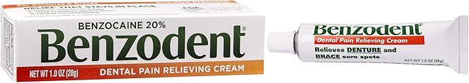 Benzodent Maximum Strength Dental and Oral Pain Relieving Cream for Dentures, Mouth Sores, and Braces, Long lasting Topical Anesthetic, 1oz