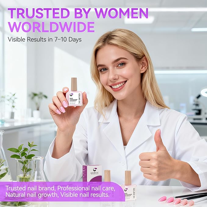 Gelike EC Nail Strengthener and Growth Polish: Milky Pink Protein and Vitamin Enriched Quick Dry Hardener Repair for Brittle Thin Damaged Nails After Gel Removal Salon Quality Vegan 16ml No UV Need