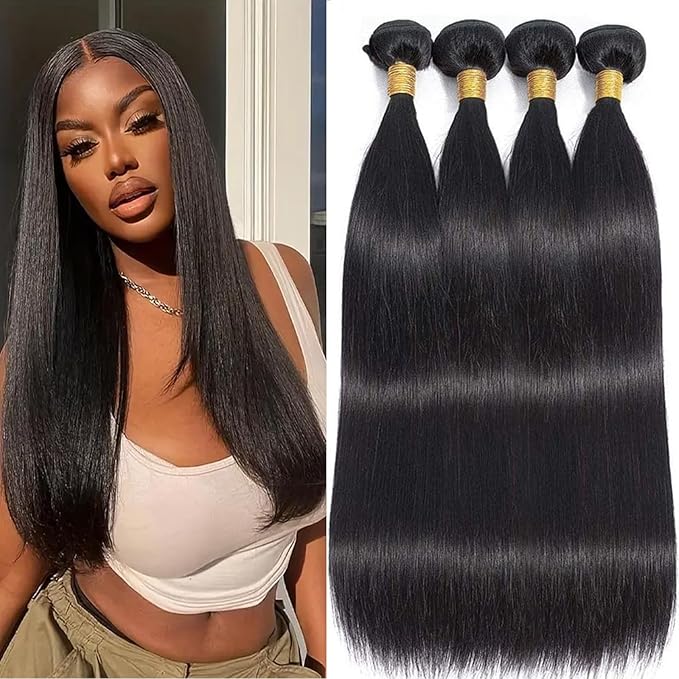 Human Hair Bundles Straight 20 20 22 22 Inch 12A Grade Unprocessed Virgin Brazilian Hair Extensions 4 Bundles Natural Color