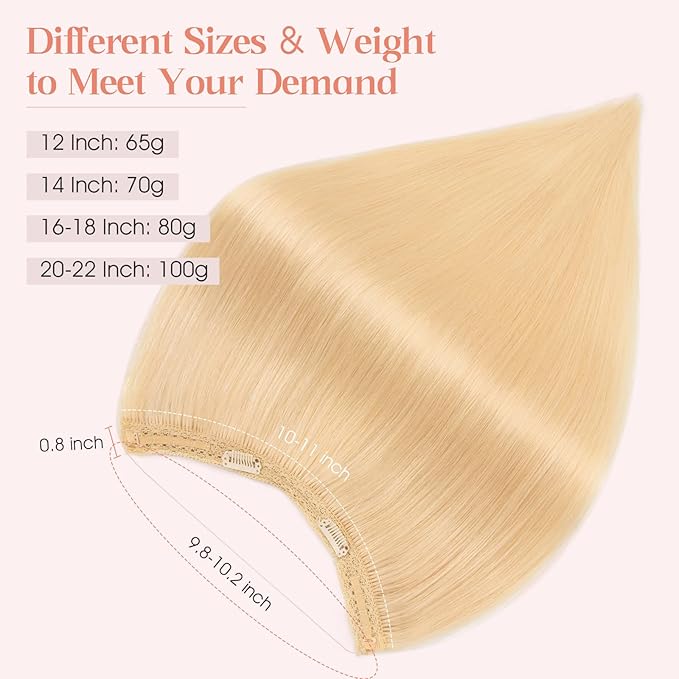 Hairro Wire Hair Extensions Human Hair, Fish Line Invisible Adjustable & Clips in Extensions Straight, 100% Real Hairpieces Seamless Blending for Women, 14 Inch 70g Bleach Blonde