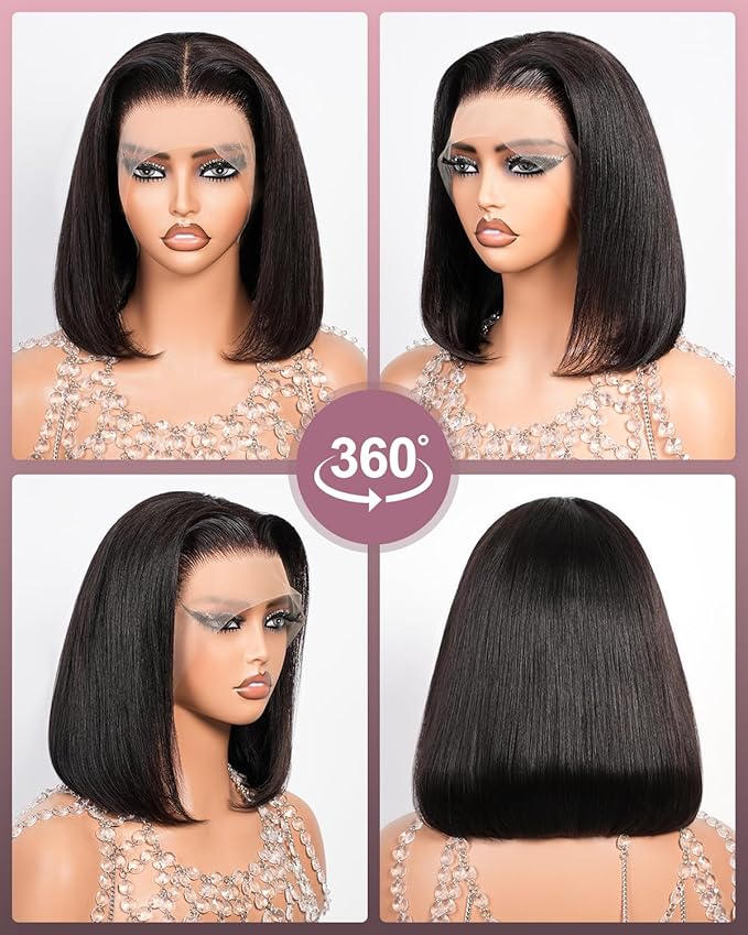 Bob Wig Human Hair 13x4 Frontal Lace Wig 200% Density HD Lace Front Wigs Human Hair Pre Plucked Bob Wigs for Women (12inch)