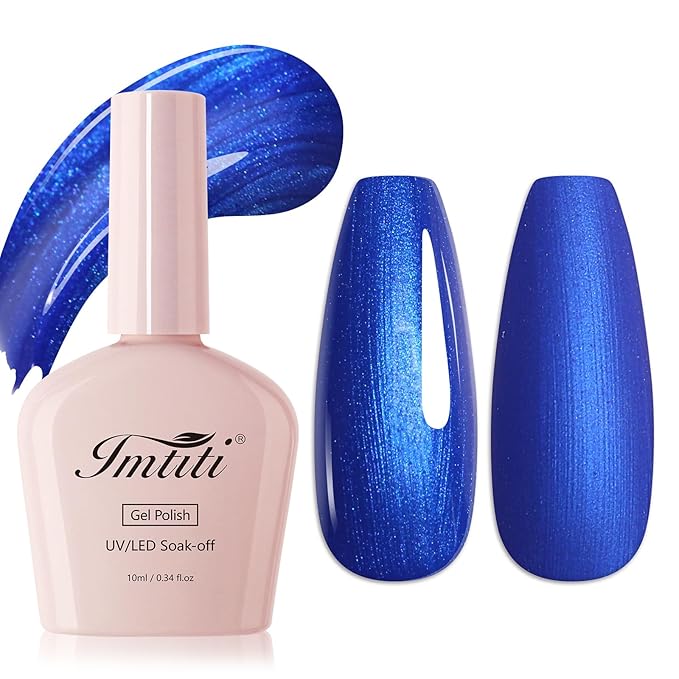 Imtiti Pearl Gel Nail Polish, 1Pcs Blue Glitter Shimmer Soak Off UV LED Gel Polish, Long Lasting, Manicure Salon DIY at Home for Spring and Summer (0.34 Fl Oz-961)