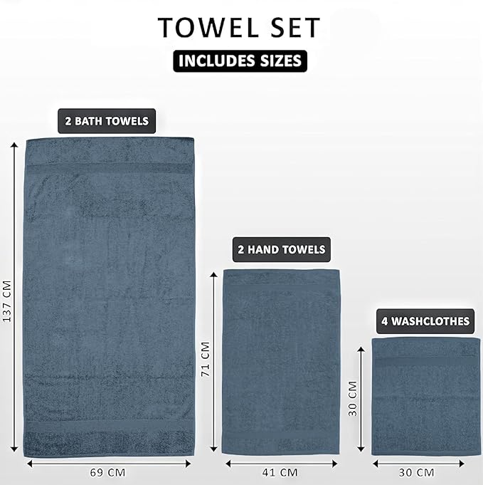 Softolle Luxury 8 Piece Towel Set, 2 Bath Towels 2 Hand Towels 4 Washcloths, 100% Cotton Towels for Bathroom, Home, Spa & Gym - Highly Absorbent Ultra Soft Quick-Dry (Slate Blue)