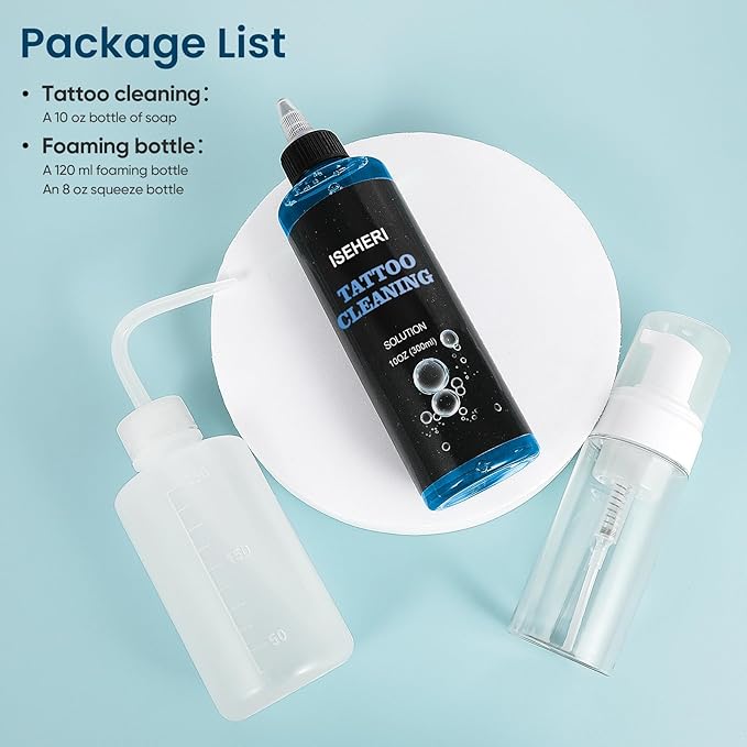 Ultra Concentrated Tattoo Cleaning Soap (10 oz) with 120ml Foaming Bottle and 8 oz Squeeze Bottle – Tattoo Supplies for Tattoos, Piercings, Skin and Equipment Cleaning(blue)