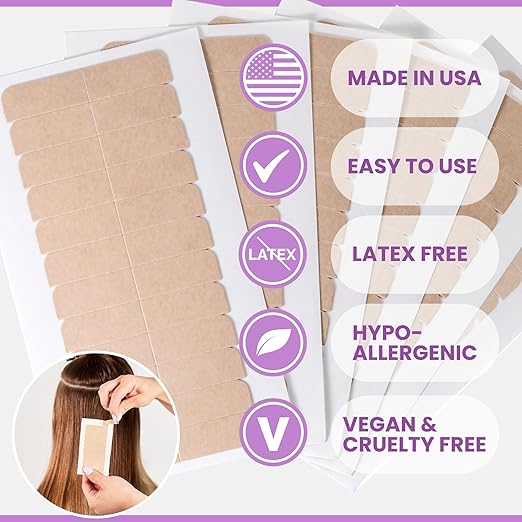 Big Kizzy Hair Extensions Tape - Regular Hold - Fits Most Tape in Hair Extensions, 4cm x .8cm Tape for Extensions, Professional Double Sided Extension Tape