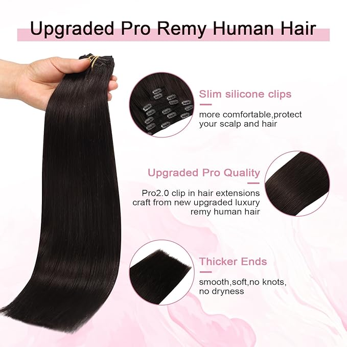 Pro2.0 Remy Clip in Extensions Real Human Hair Color #2 Dark Brown Remy Clip in Hair Extensions Real Human Hair 18inch 120g Thick 7pcs Seamless Double Weft for Women（#2-18inch）