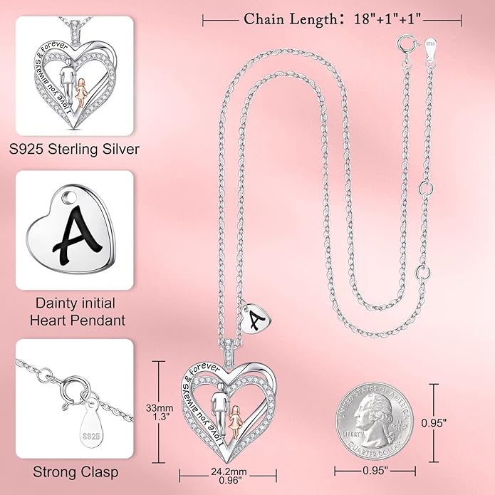 Iefil To My Daughter Necklace, Daughter Gifts, Sterling Silver Heart Initial Necklaces for Women