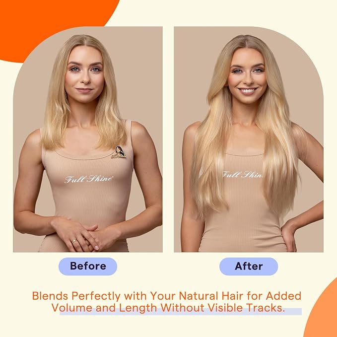 Full Shine Tape in Hair Extensions Seamless Skin Weft Color 6/27/60 White Blonde Hair Extensions Tape in Hair 50 Gram 18 Inch Brazilian Extensions for Women Double Sided Tape in Hair 20PCS