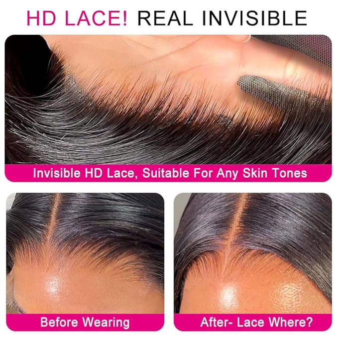 Tuneful 13x6 HD Straight Lace Front Wigs Human Hair Pre Plucked 32 Inch 100% Human Hair lace Front Wigs for Black Women 13x6 Lace Frontal Wig with Baby Hair