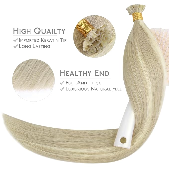 WENNALIFE U Tip Hair Extensions Human Hair, 50g 50s 14 Inch Ash Blonde Highlighted Platinum Blonde Remy Hair Extensions K Tip Hair Extension Real Human Hair Invisible Straight Keratin Hair Extensions