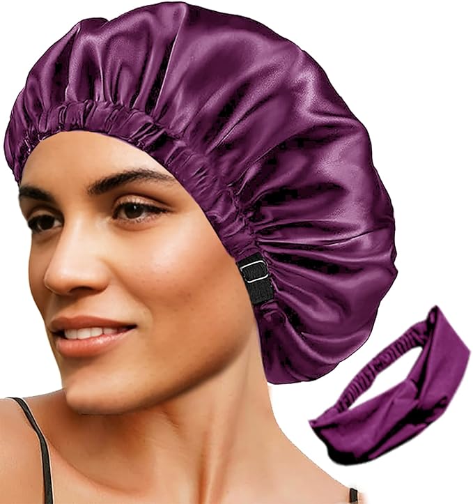 2Pcs Satin Bonnet Silky Bonnets Hair Bonnet For Sleeping Double Layer Curly Hair Sleep Cap Womens Silk Night Hats