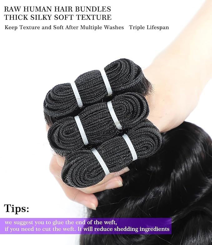 FASHION PLUS Raw Human Hair Bundles, Loose Deep Wave Bundles Human Hair 16 16 16 Inch Loose Wave Hair Bundles Raw Bundles Thick and Soft, Triple Lifespan
