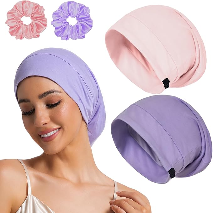 Sleep Cap Bonnet for Sleeping Black Women Men, Adjustable Cooling Lining Bonnets for Curly Hair Wrap Braids Beanie Night Hat