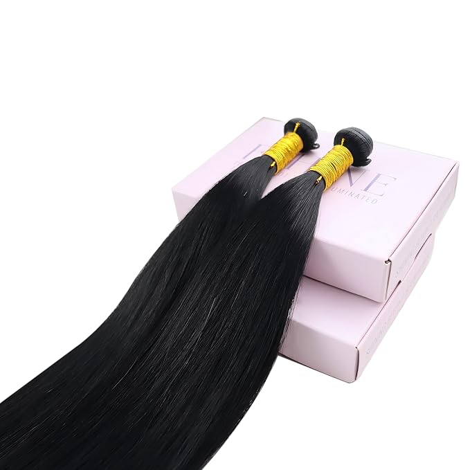 Fshine Real Human Hair Genius Weft Hair Extensions for Women Jet Black Human Hair Sew in Hair Extensions 22 Inch 60g Remy Human Hair Bundle Natural Long Straight Hair Extensions