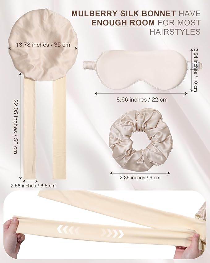 Mulberry Silk Bonnet Sleeping Women Curly Hair Bonnets Tie Band Double Layer Reversible Sleep Bonnet Silk Hair Wrap Sleep Cap