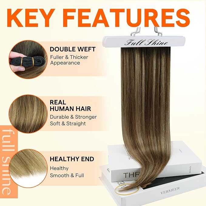 Full Shine 20 Inch Hair Extensions Weft Hair Extensions Human Hair Color Mocha Brown To Honey Blonde Mix Brown Striaght Hair Weft Sew In Extensions Remy hair 105G