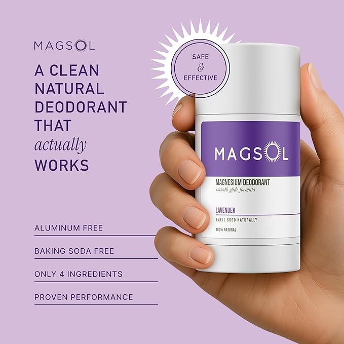 MAGSOL Magnesium Deodorant for Women, Aluminum Free, Baking Soda Free, Natural Deodorant for Sensitive Skin, Long Lasting Odor Protection with Sweet Almond Oil, Lavender 2.6 oz