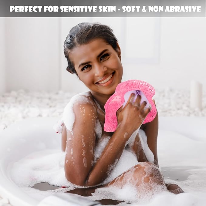SubSahara African Net Sponge Authentic - 2 Pieces Exfoliating Scrubber for All Skin Types, Ideal for Face & Body Daily Use, Durable, Gentle Exfoliation (Milk White & Meat Powder)
