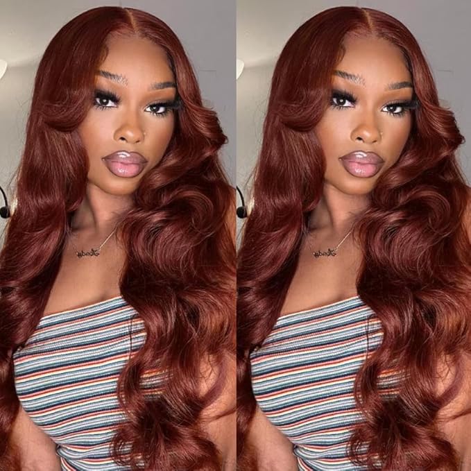 UNICE Reddish Brown Body Wave Human Hair Weave 3 Bundles 12 14 16 inch, Brazilian Remy Hair Auburn Brown Copper Red Human Hair Wavy Weaves for Sew in Extensions 33B Color