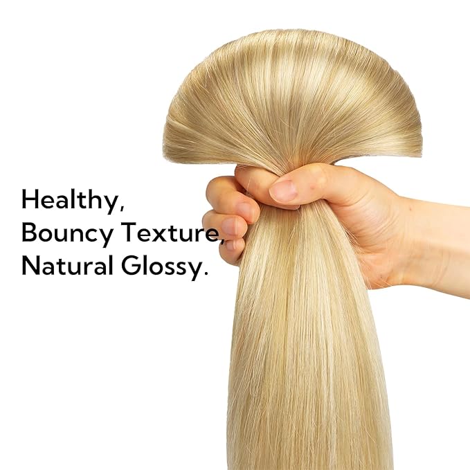HOTBANANA Clip in Hair Extensions Real Human Hair, 5Pcs 80g 22 Inch Light Blonde Highlighted Golden Blonde Balayage Straight Remy Clip in Extensions