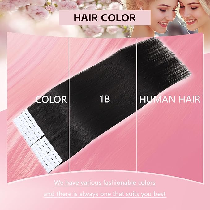 3rd-Generation Invisible Tape in Hair Extensions Human Hair #1B Natural Black Color 20pcs 45g 20inch Seamless Injection Hand-Tied Invisi Edge Tape ins Extensions（#1B-20inch）