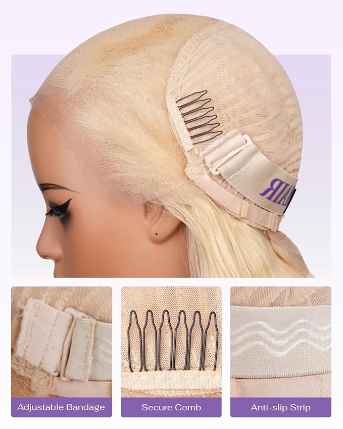 613 13x6 Lace Front Wig Human Hair 180 Density Body Wave Blonde Wig Human Hair 613 HD Lace Frontal Wigs 100% Real Human Hair No Synthetic Blend No Tangle No Shedding Triple Lifespan 3X 28 Inch