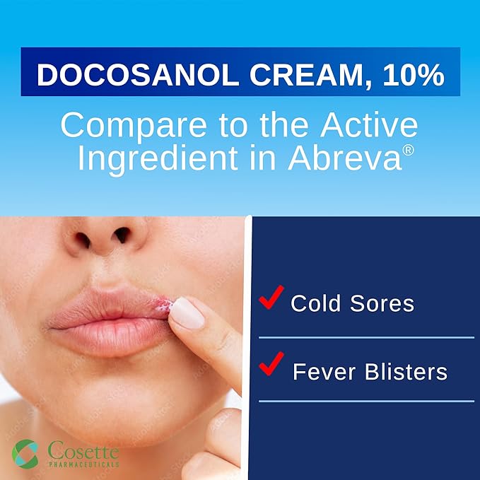 Cosette Cold Sore/Fever Blister Treatment for Face or Lips with Docosanol Cream, 10% - Treatment Cream for Cold Sore/Fever Blister - 0.07 oz Pump Bottle (2)