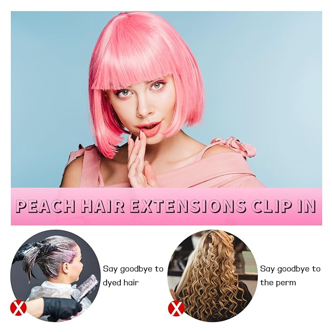12 PCS Pink Hair Extensions Clip in, 22" Colored Highlights, Synthetic Straight Hair Piece DIY Accessories for Daily Party (PeachRed)