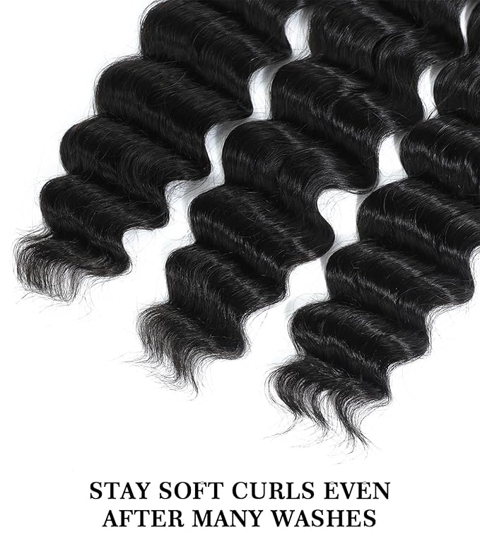 FASHION PLUS 15A Loose Deep Wave Human Hair Bundles with Closure (20 22 24+20") 5x5 HD Lace Closure With Bundles 100% Unprocessed Brazilian Loose Deep Wave Bundles Human Hair Natural Color