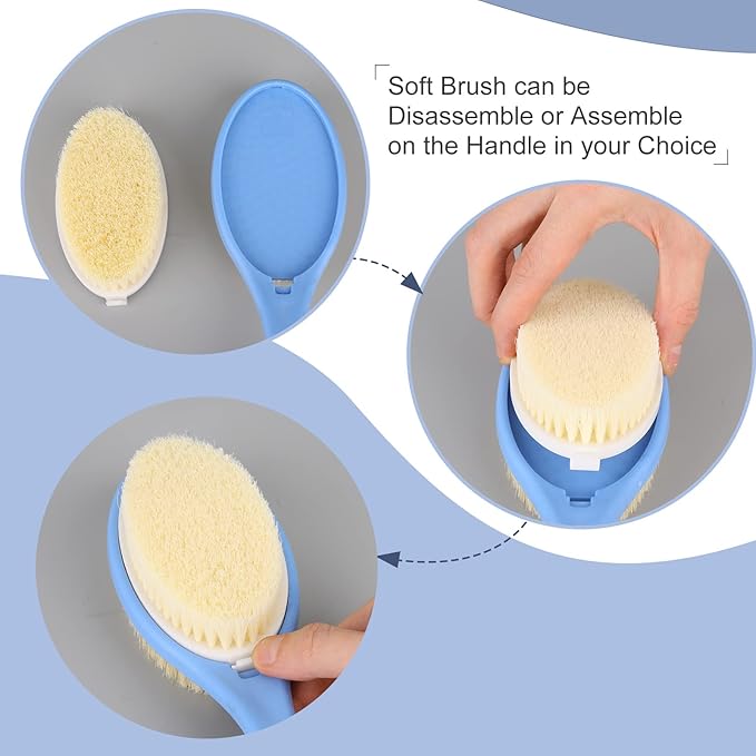 Shower Body Brush with Soft and Stiff Bristles,HONOMA Dual-Sided S Curved Long Handle Back Scrubber Body Exfoliator for Wet or Dry Bath Brushing(Blue)