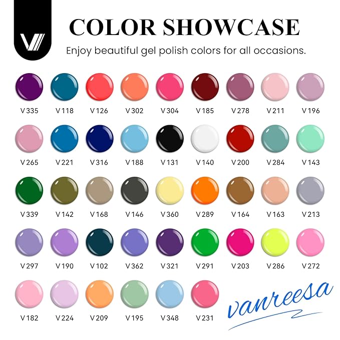 VANREESA 48 Pcs Gel Nail Polish Set 42 Colors Spring Summer Fall Winter Gel Polish with 2 Pcs Base Coat Glossy & Matte & Silver & Golden Top Coat Nail Kit Gifts for Women Girls Nail Art Salon at Home