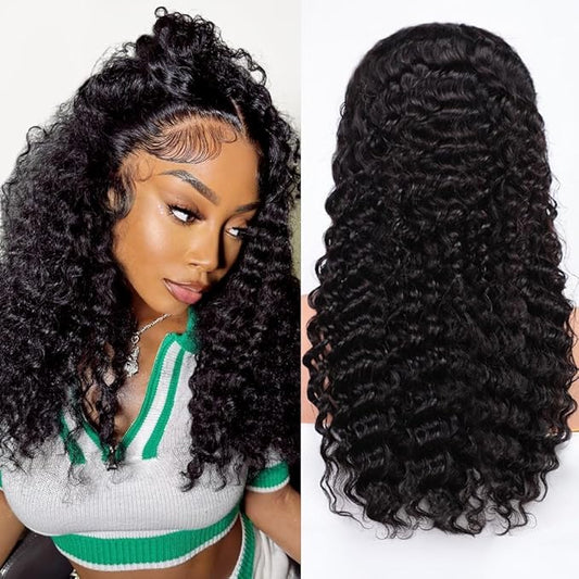 Water Wave Lace Front Wigs Human Hair Pre Plucked Bleached Knots 180 Density 4x4 Lace Front Wigs 20 Inch Hd Lace Frontal Wig With Baby Hair(Natural Color, 20 Inch-New)