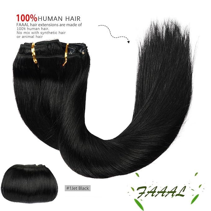 22" Clip in Human Hair Extensions Full Head 200g 10 Pieces 22 Clips 1# Jet Black Double Weft Brazilian Real Remy Hair Extensions Thick Straight Silky (22",200g Jet Black)