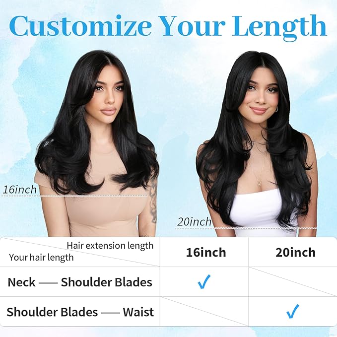 KooKaStyle Invisible Wire Hair Extensions Long Straight Layered Synthetic with Transparent Wire Adjustable Size 6 Secure Clips Hairpieces for Women 16 Inch (Balayage Chocolate Brown to Caramel Blonde)