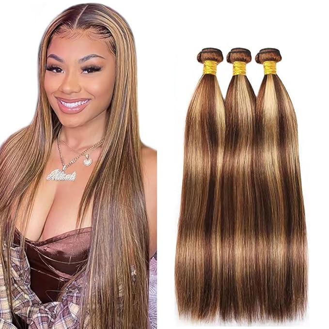 28 30 32 Inch Color 27 Bundles Human Hair Blonde Straight Bundle Highlight 3 Bundles Brazilian Virgin Hair Extensions