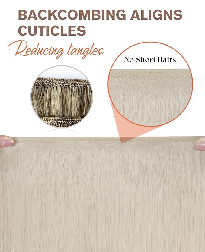 Sunny Hair Genius Weft Hair Extensions Platinum Blonde Sew in Real Human Hair Extensions Add Volume 14Inch 50g
