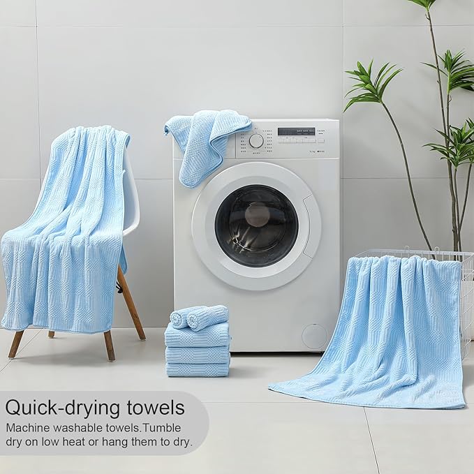 8 Piece Bath Towel Set-2 Oversized Bath Sheets(35"x70"),2 Hand Towels,4 Washcloths-Extra Large Microfiber Towel Sets,Less Lint Highly Absorbent & Quick Dry Bath Towels for Bathroom Gym Pool,Blue