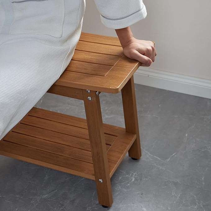 Large HDPS Shower Bench Seat, Waterproof Shower Stool for Inside, Bath Chair Seat for Shaving Legs, Spa Foot Rest with Adjustable Feet, No Maintenance, Indoor/Outdoor Use, Brown