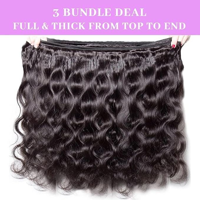 16 18 20 Inch Real Human Hair Bundles Body Wave 3 Bundles Unprocessed Natural Black Remy Body Wave Brazilian Virgin Cambodian Hair Wavy, 1b, No Tangle No Shedding, True to Length