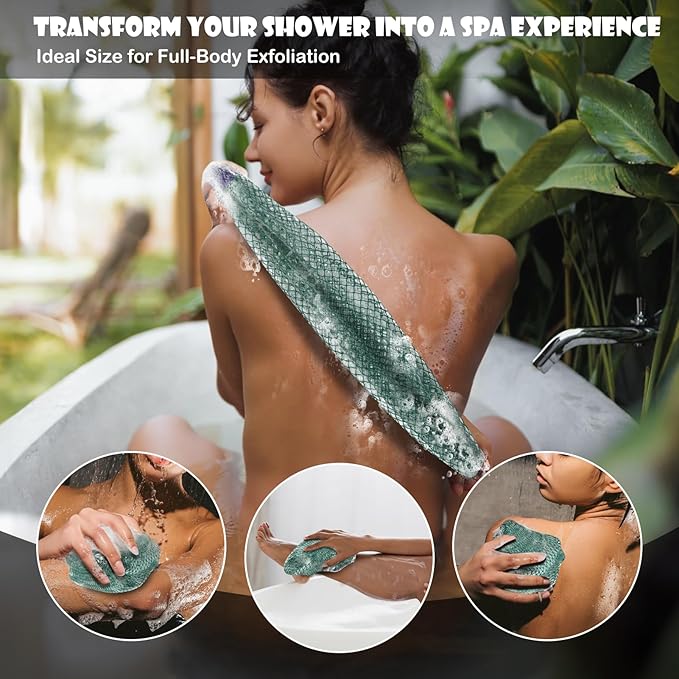 SubSahara African Net Sponge Authentic - 2 Pieces Exfoliating Scrubber for All Skin Types, Ideal for Face & Body Daily Use, Durable, Gentle Exfoliation (Rose Purple & Big Green)